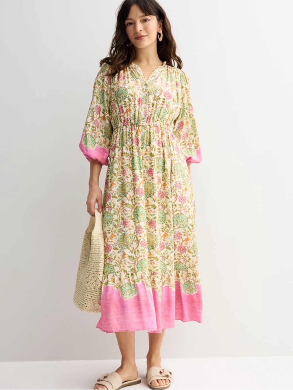 Farmers Market Puff Sleeve Maxi Dress  L Bohemian Puff sleeves flowy - Picture 4 of 13